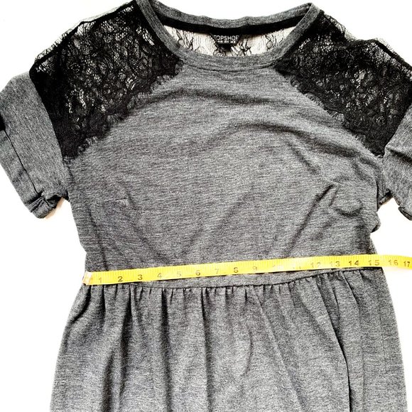 top shop short sleeved casual grey skirt w/lace - Picture 3 of 6